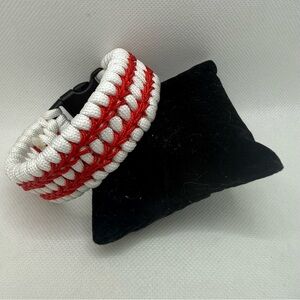 Handmade Baseball Stitch Paracord Bracelet Red & White with Side Release Buckle